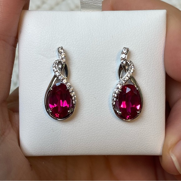 -Sterling silver ruby earrings - Picture 2 of 6
